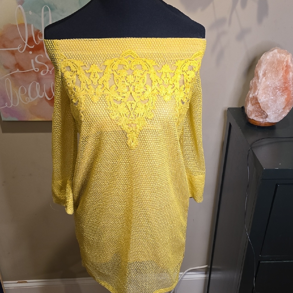 Yellow Off-Shoulder Lace Top